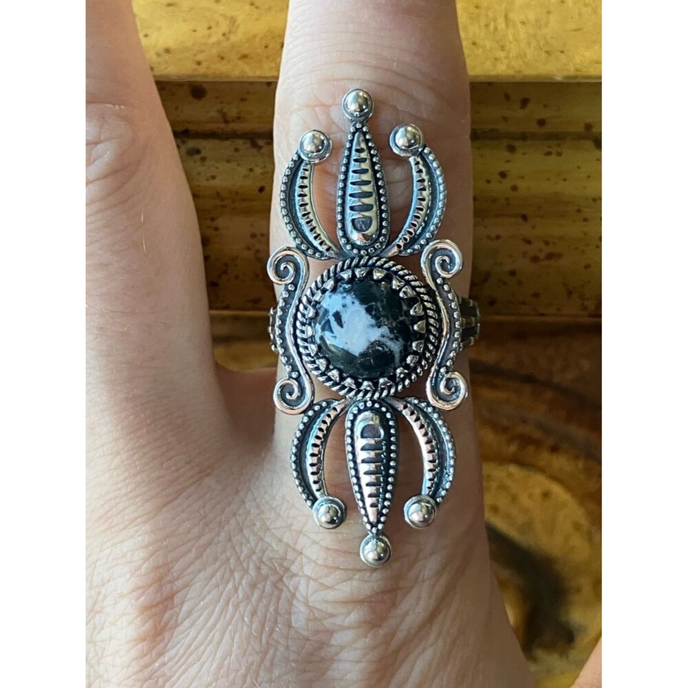 White Buffalo Turquoise Sterling Silver Statement Ring Size 9